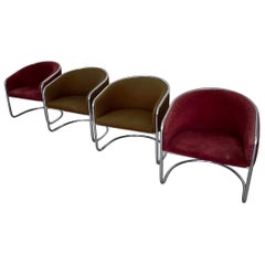 Retro 1970's Mid-Century Modern Thonet Chrome Armchairs - Set of Four