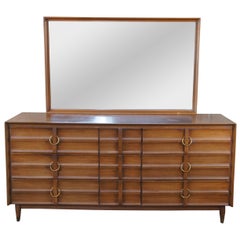 Vintage Hungerford Mid Century Modern Mahogany Dresser Chest of Drawers w Mirror 64"