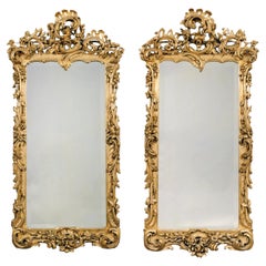 Antique A Fine Pair of George III Style Carved Giltwood Mirrors