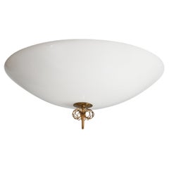 Large Paavo Tynell Flush Mount in Opaline Glass and Brass
