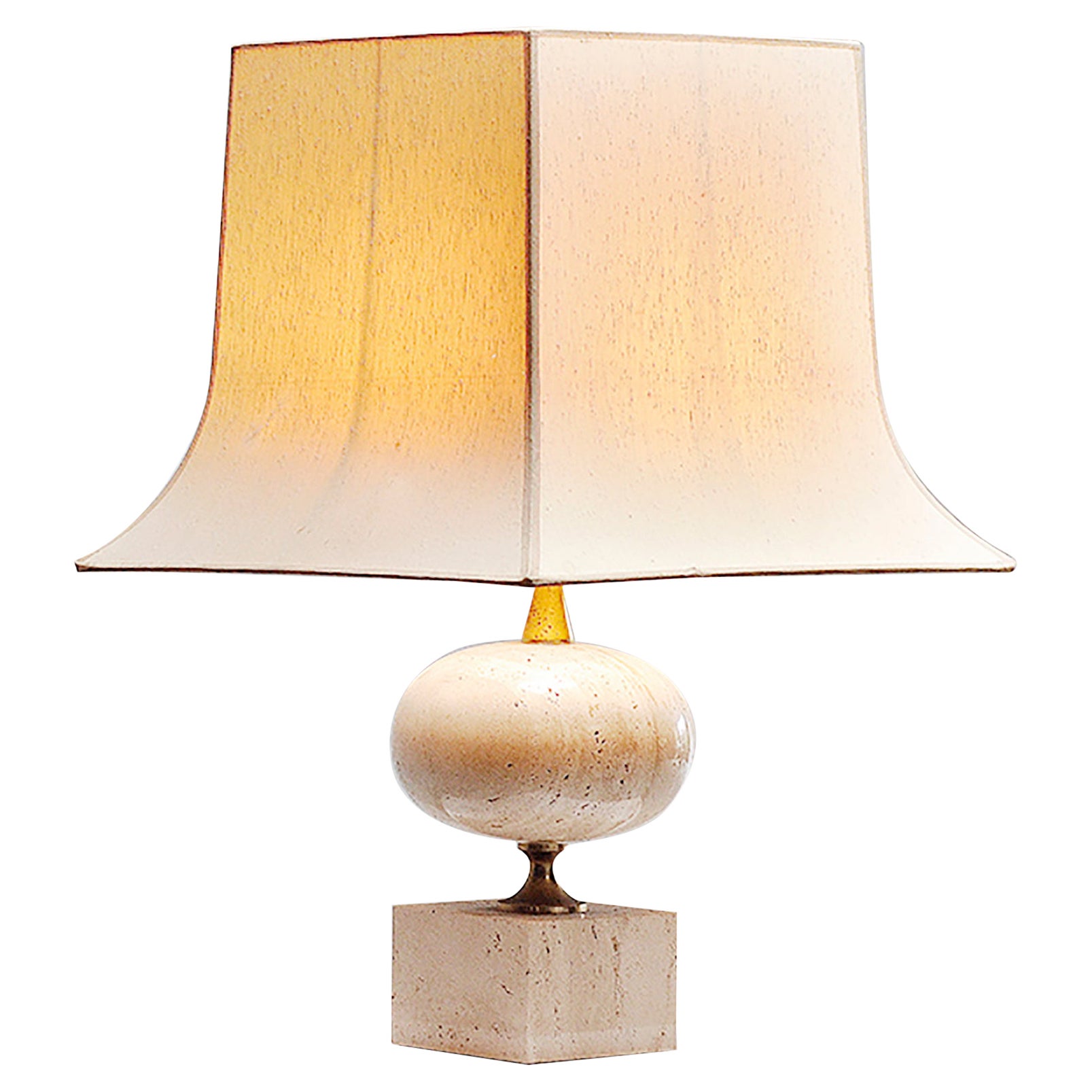French Travertine Table Lamp By Philippe Barbier, 1970's