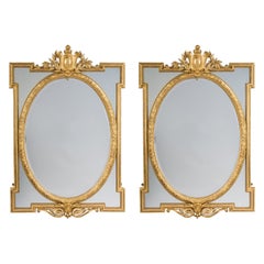 Antique Pair of Louis XVI Style Carved Marginal Frame Mirrors