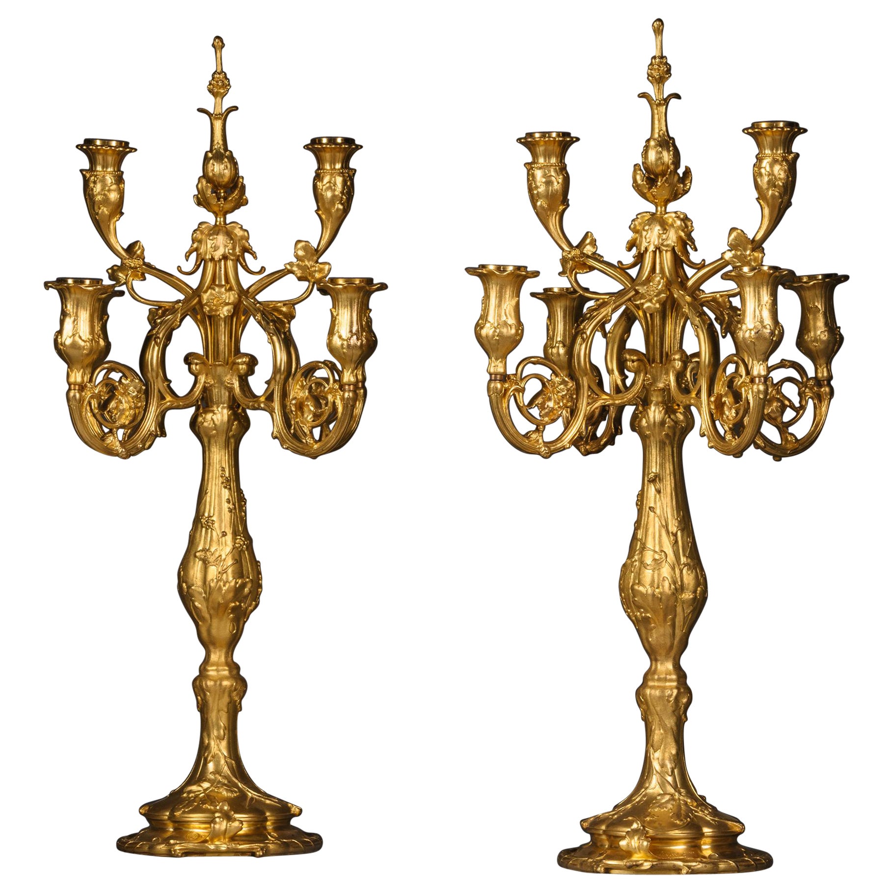 Pair of Louis XV Style Six-Light Candelabra by Robert Frères For Sale