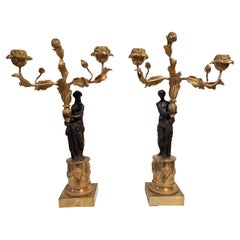 Pair of Girandoles, Candle sticks, Candelabras, bronze, ~ 1810 Empire, France