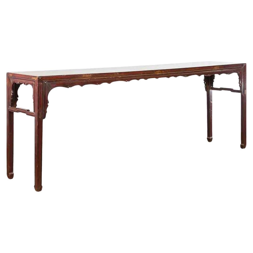 19th Century Qing Dynasty Altar Console Table with Reddish Brown Patina