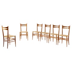 Emanuele Rambaldi set of six beech and straw chairs by Chiappe, Chiavari, 1940s