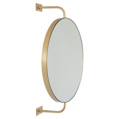 Vorso Wall Attached Suspended Rotating Round Mirror with Brushed Brass Frame