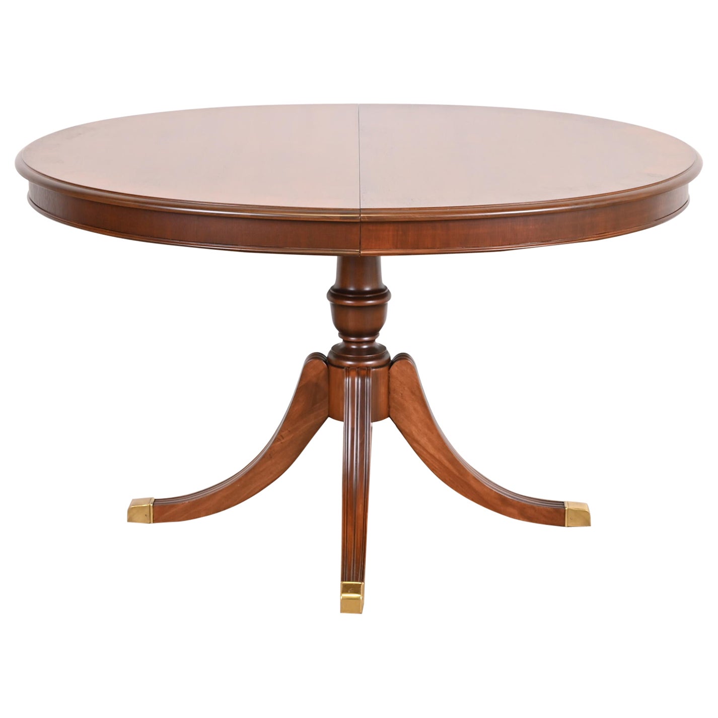 Drexel Georgian Mahogany Pedestal Extension Dining Table, Newly Refinished