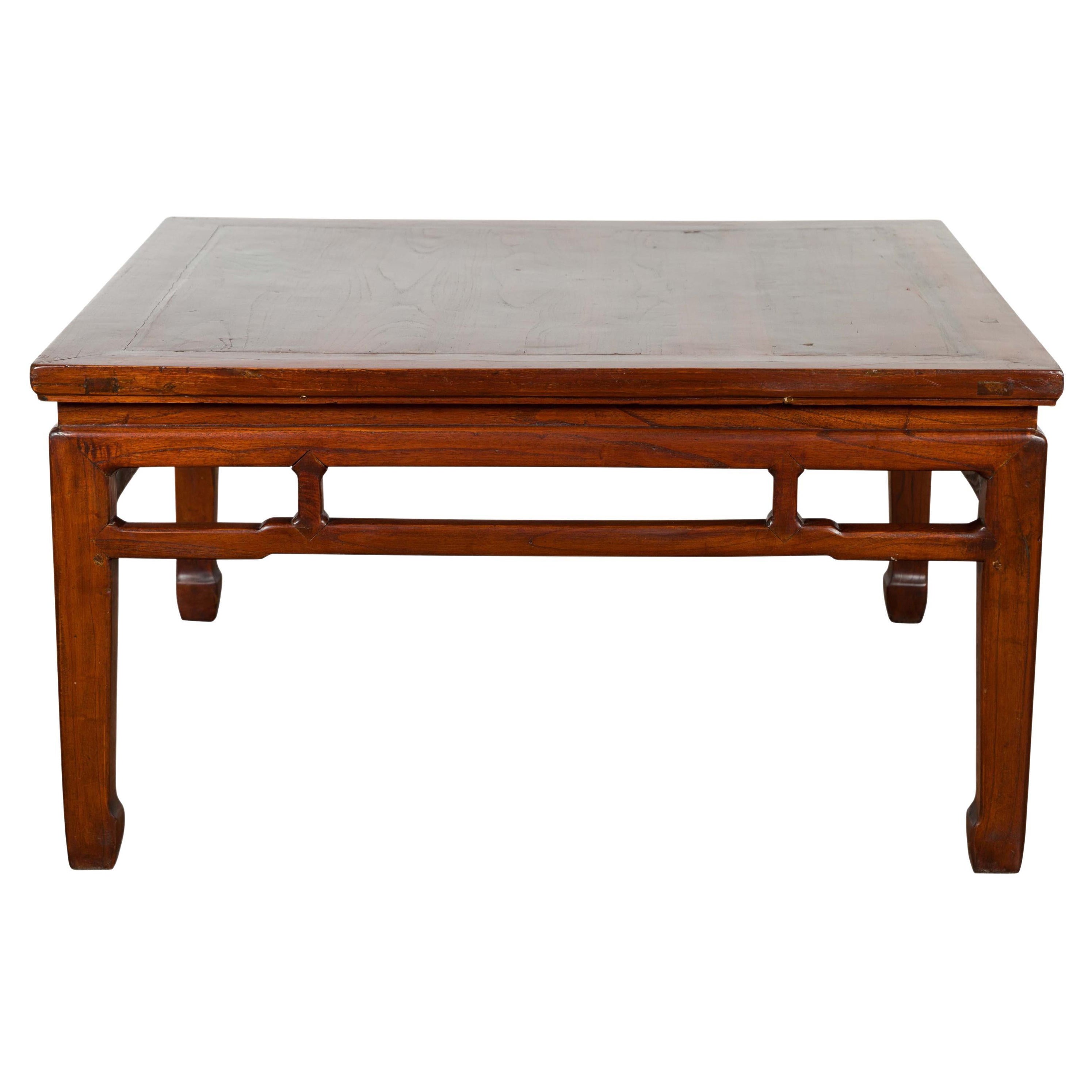 Rich Brown Square Shaped Coffee Table with Spacious Top