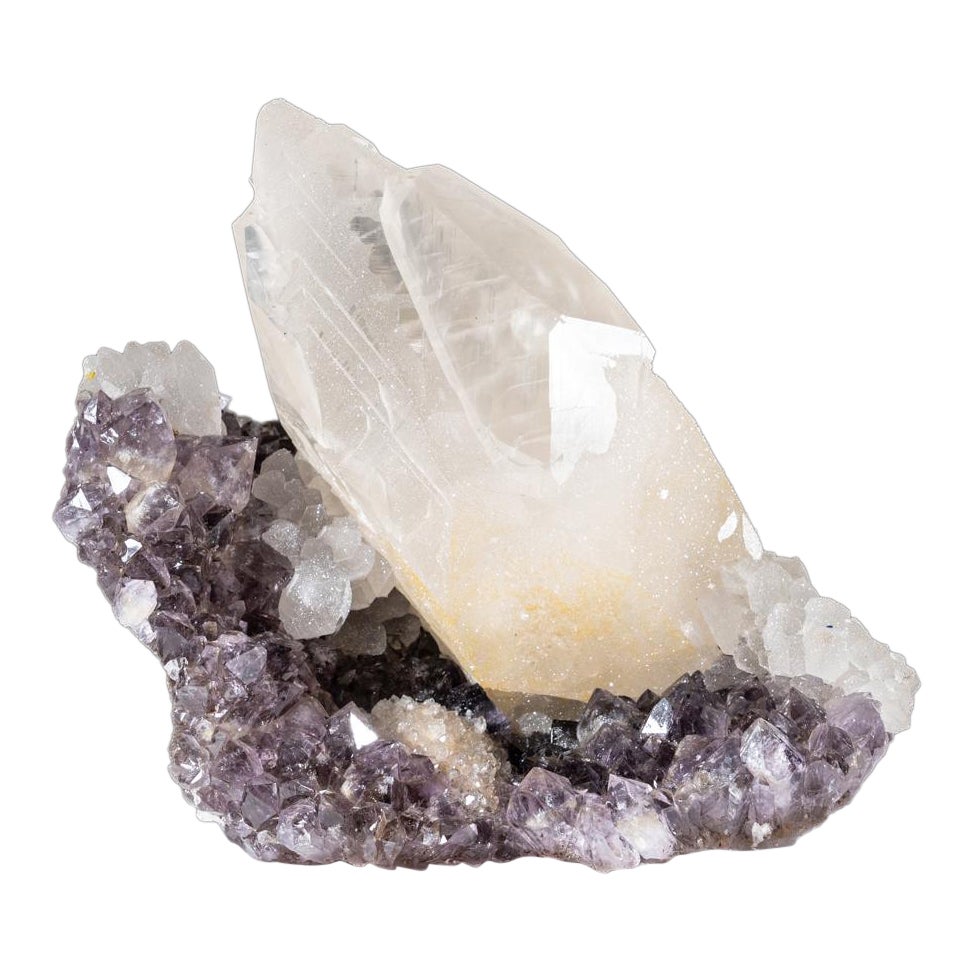 Natural Calcite on Amethyst cluster (9.8 lbs) For Sale