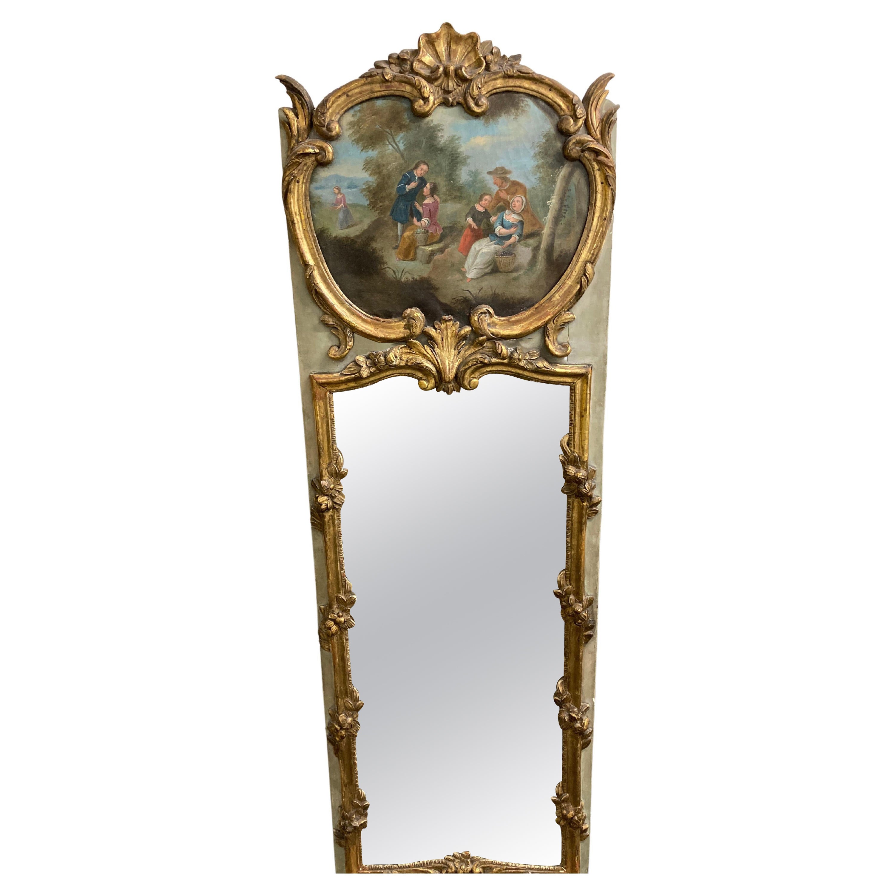 18th Century French Painted and Parcel-Gilt  Trumeau Mirror For Sale