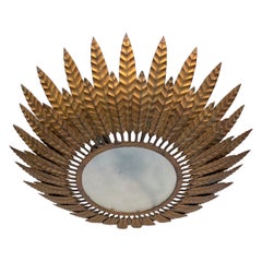Spanish Gilt Metal Ceiling Fixture with Alternating Leaves