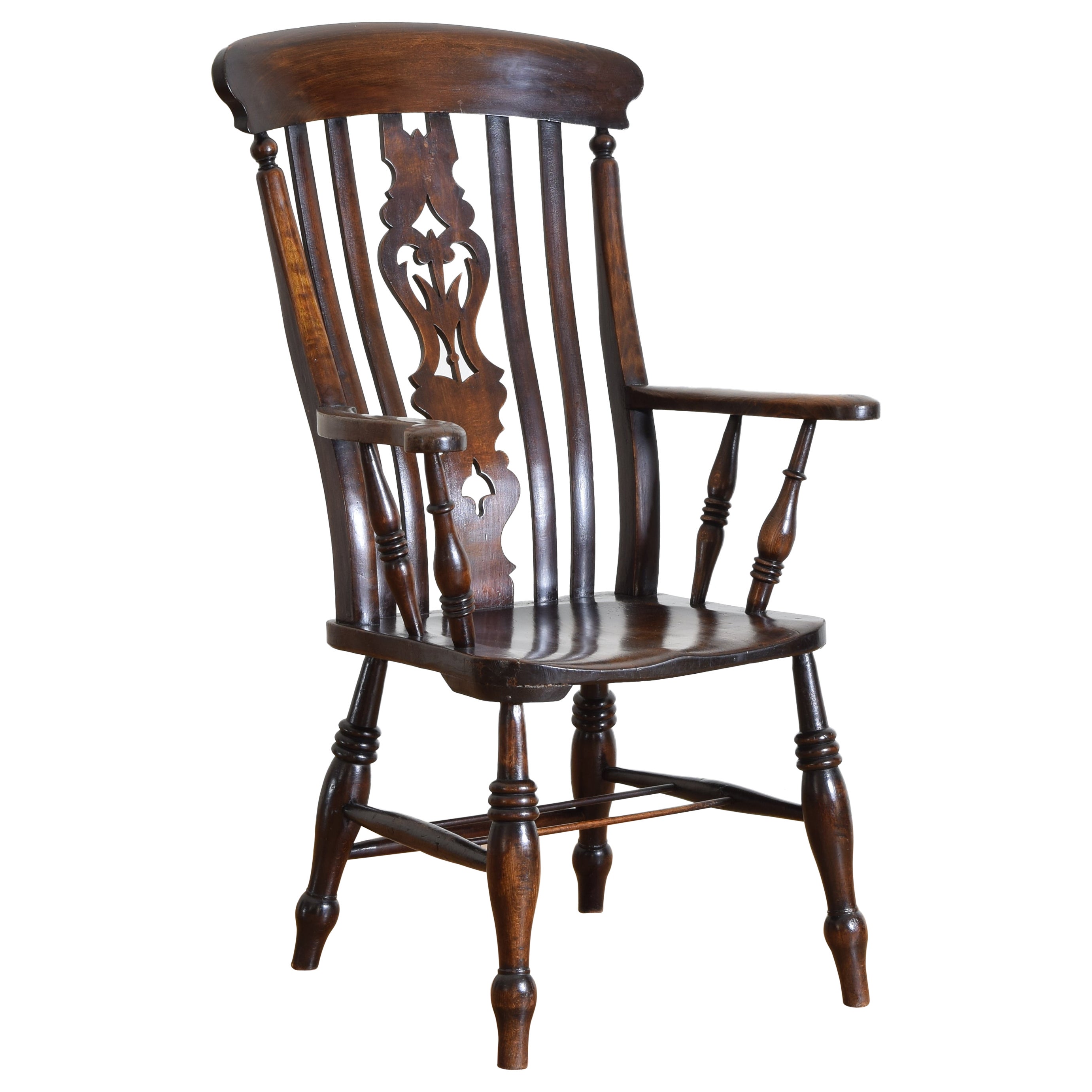 English Yew Wood Windsor Armchair, Late 1st quarter 19th century For Sale