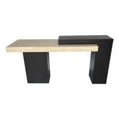 Modern Architectural Tiered  Ebonized Wood & Faux Travertine Console Table 