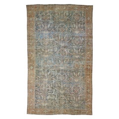 Tapis persan bleu Mahal des années 1890, fait à la main, très grand tapis de laine à motif Allover