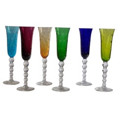 Set of Six Saint Louis Crystal " Bubbles" Multicolor Champagne Flutes,  2023