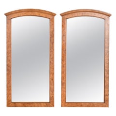 Henredon Mid-Century Modern Burl Wood Tall Arched Wall Mirrors, Pair