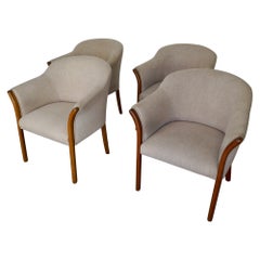 Vintage Postmodern Barrel Walnut Armchairs - Set of Four