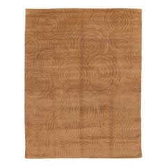 Modern Tan Hand-Made Tibetan Wool Rug With Allover Pattern