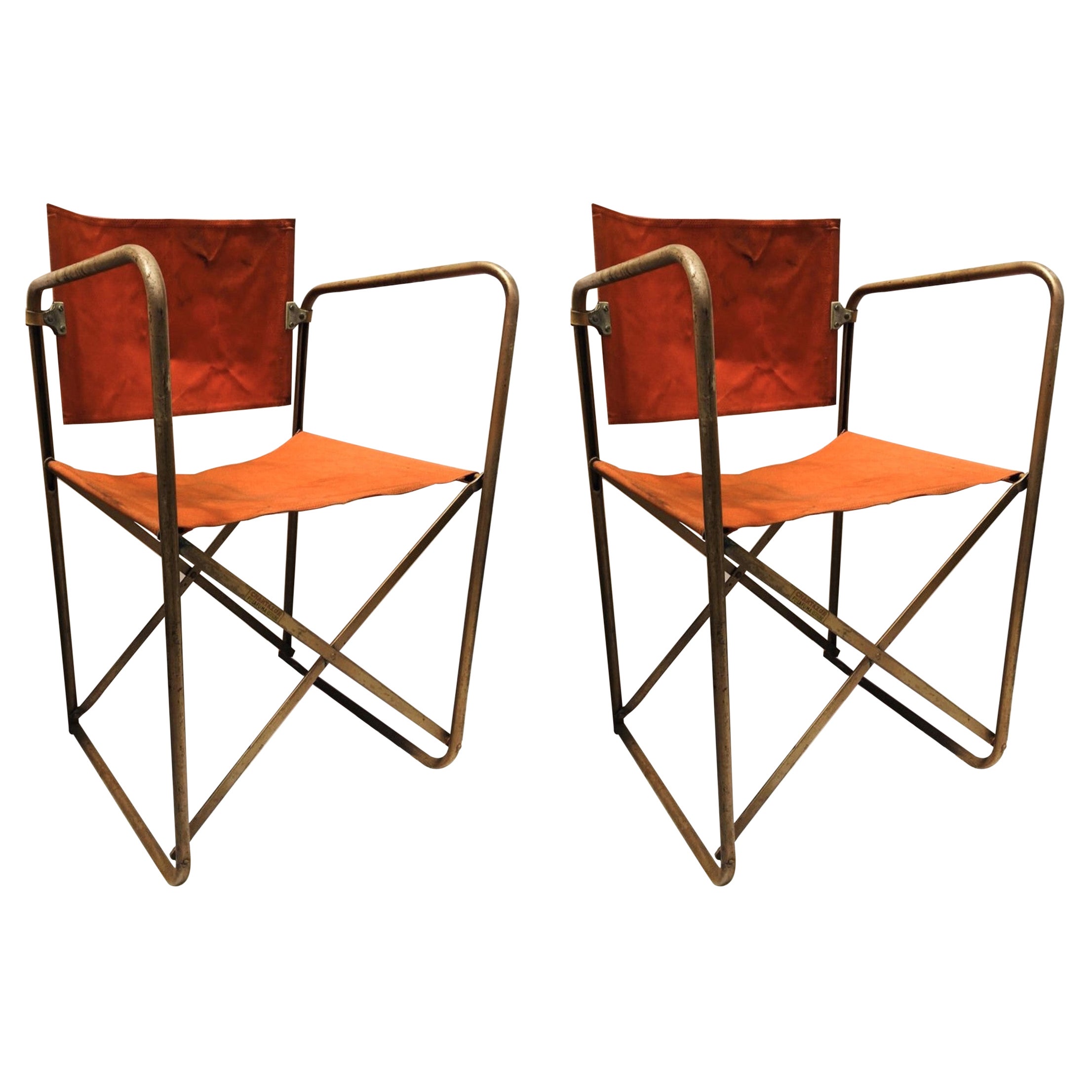 Chantazur pair of folding canvas chairs with armrest by Lafuma Chantazur For Sale