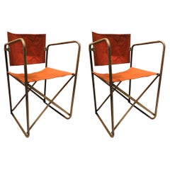Vintage Chantazur pair of folding canvas chairs with armrest by Lafuma Chantazur