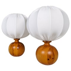 Mid-Century Modern Sculptural Table Lamps in Solid Pine, Fagerhults Sweden, 1970