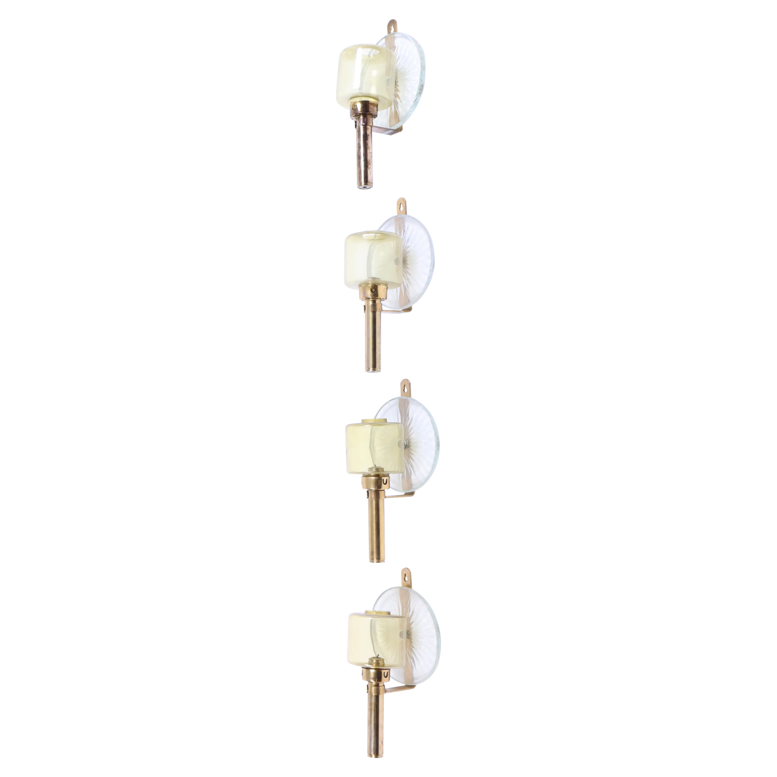 Set of Four Midcentury Wall Candelabras in Brass, Made in Sweden 1950s For Sale