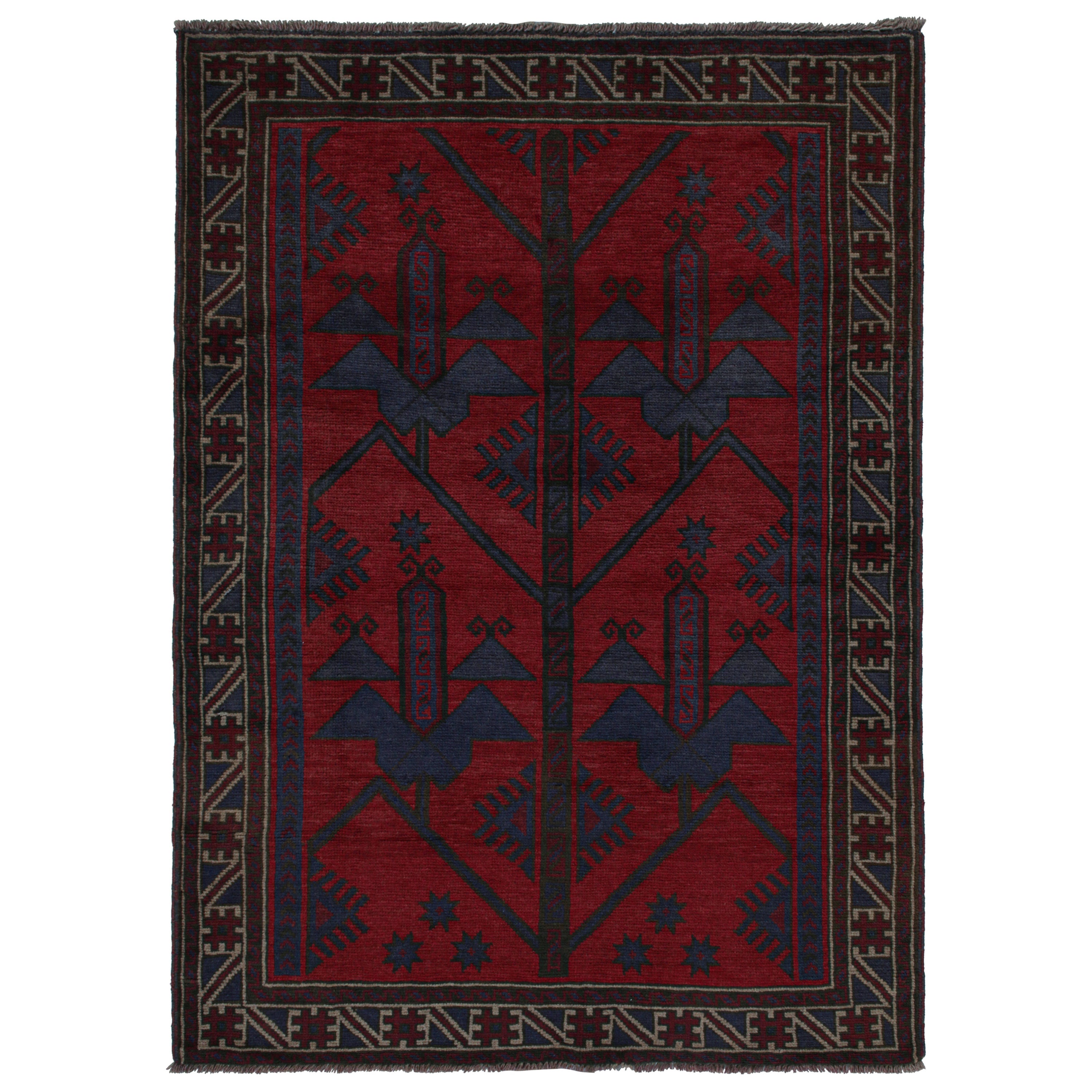 Vintage Baluch Tribal Rug in Red & Navy Blue Patterns from Rug & Kilim For Sale