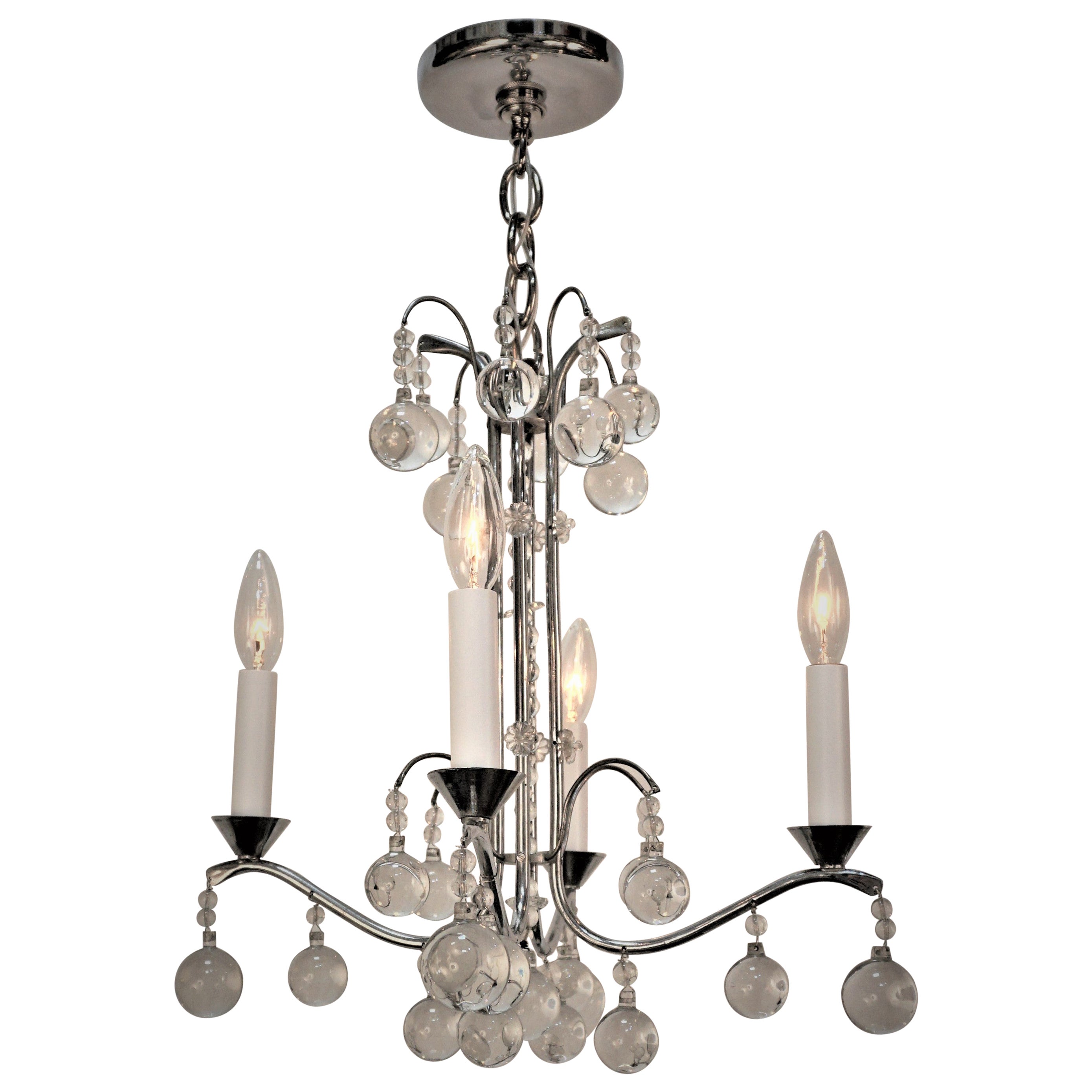 French 1930's Crystal and Chrome Chandelier For Sale