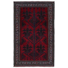 Retro Baluch Tribal Rug in Red with Geometric Patterns, from Rug & Kilim