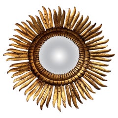 Retro Midcentury Italian Sunburst Giltwood Mirror with Concave Mirror Glass