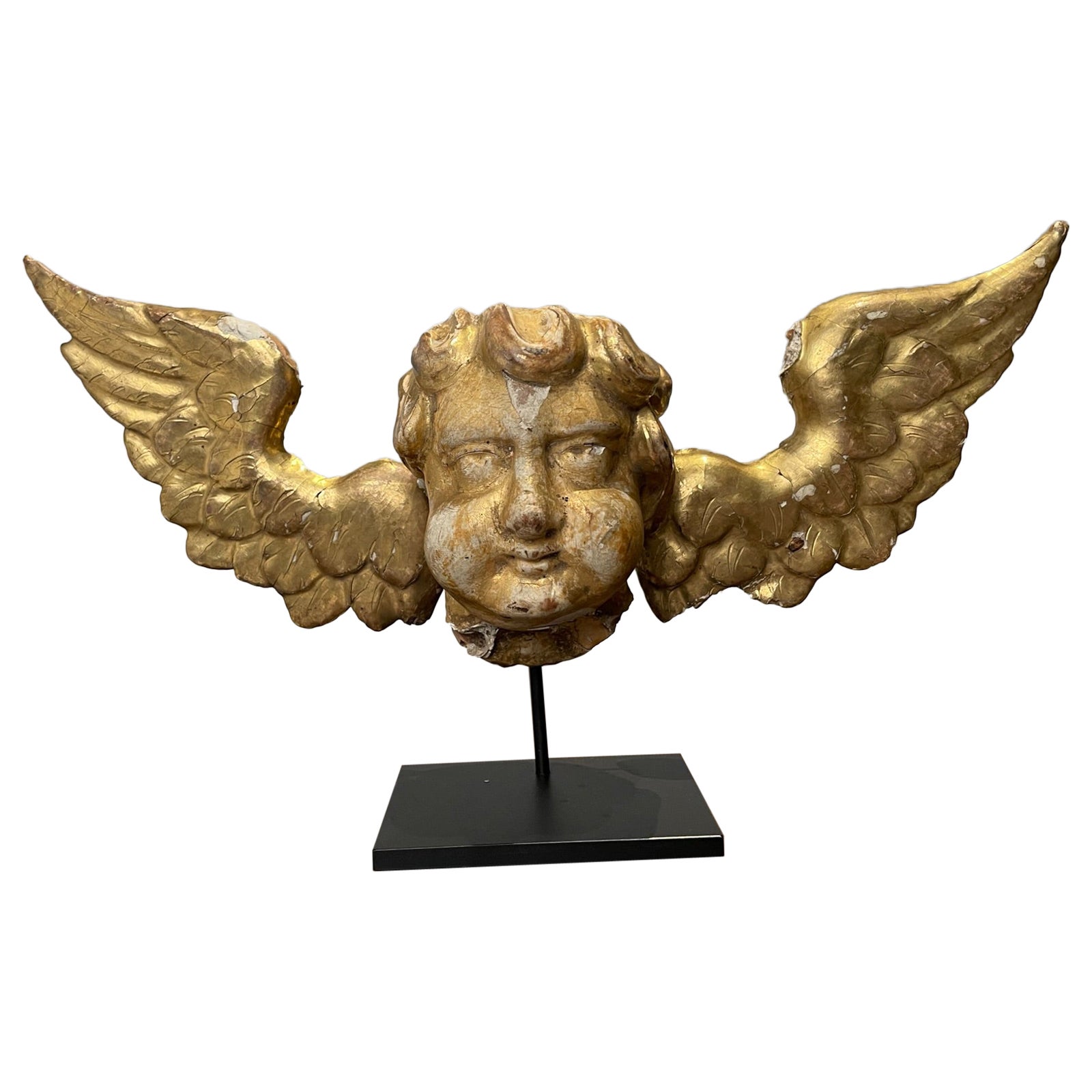 18th Century Italian Gilt Wood Winged Angel Putto  For Sale