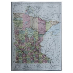 Original Antique Map of Minnesota, 1889
