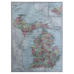 Original Antique Map of Michigan, 1889