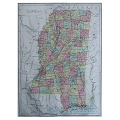 Original Antique Map of Mississippi, 1889
