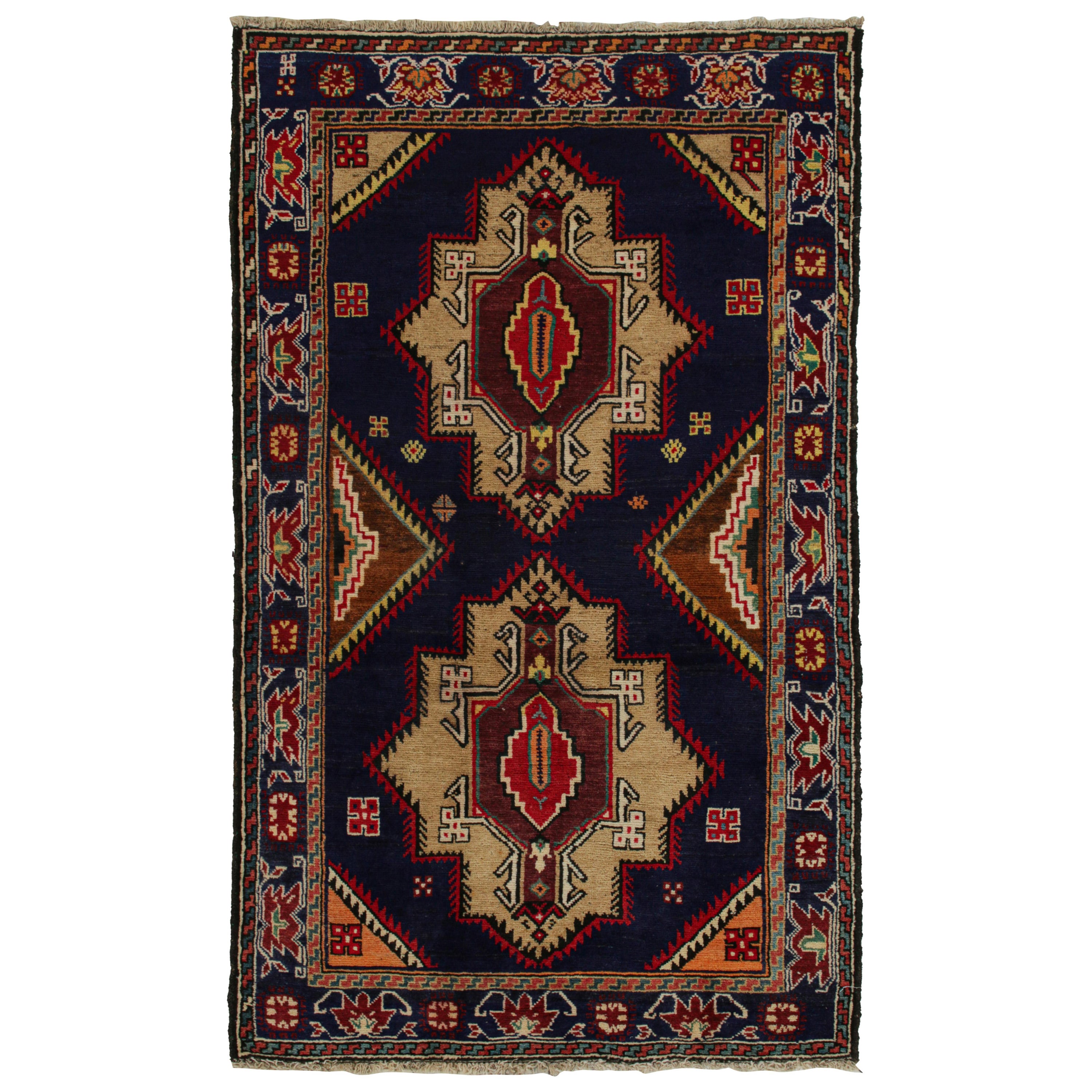 Vintage Baluch Tribal Rug in Blue with Beige-Brown Medallions, from Rug & Kilim For Sale
