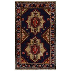 Vintage Baluch Tribal Rug in Blue with Beige-Brown Medallions, from Rug & Kilim
