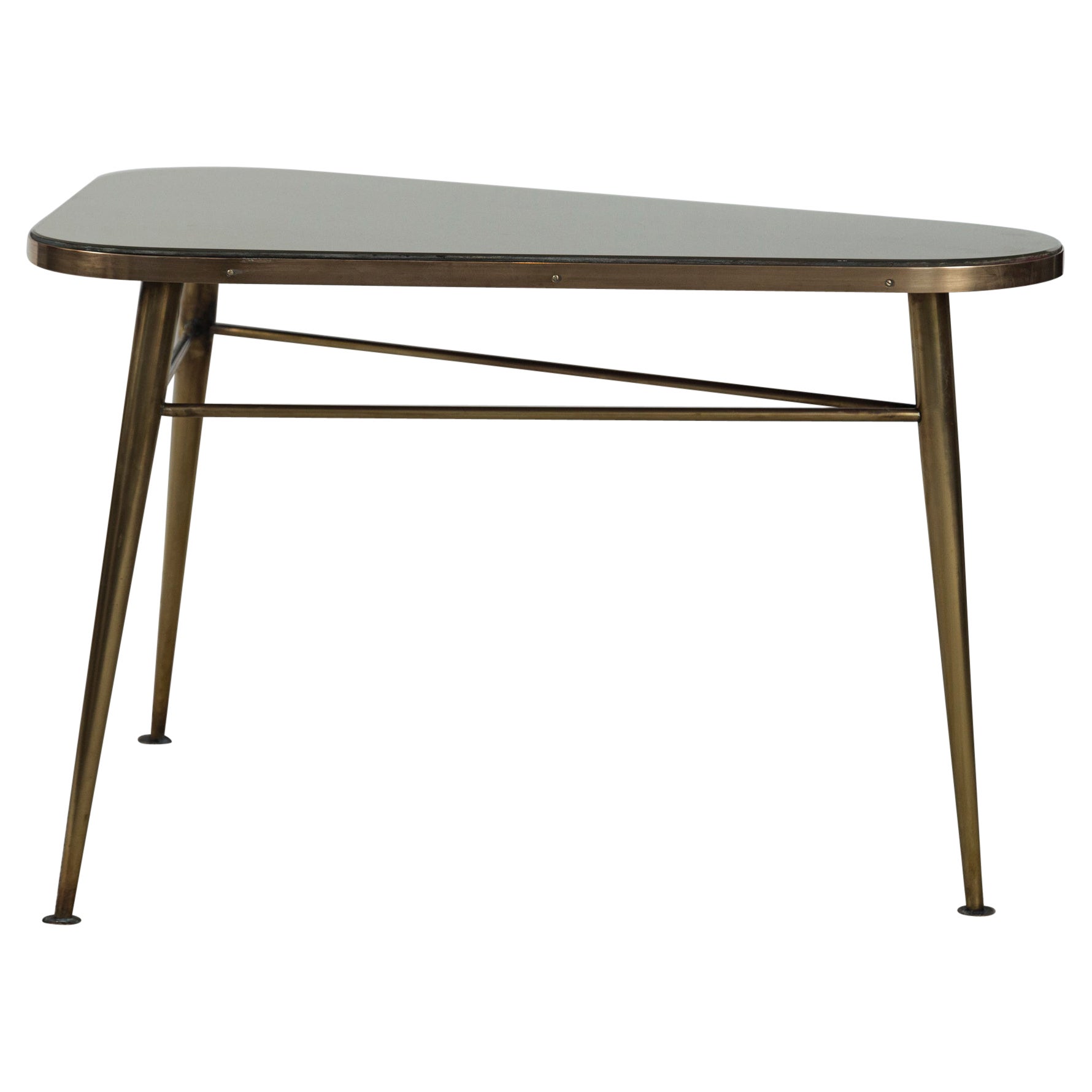 Unique Mid Century Italian Brass Triangular Shaped Low Table For Sale