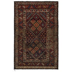 Antique Caucasian Rug in Beige, Blue & Red Geometric Patterns, from Rug & Kilim