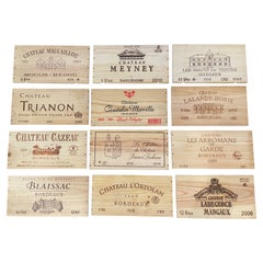 Antique French Wooden Wine Crate Box Labels, Set of 12