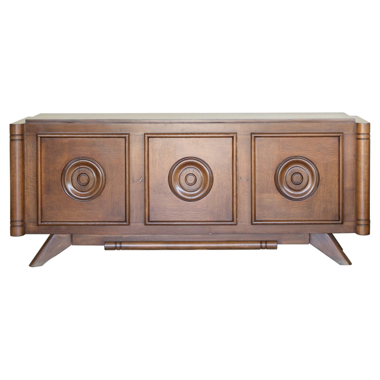 Long French Oak Sideboard by Charles Dudouyt For Sale