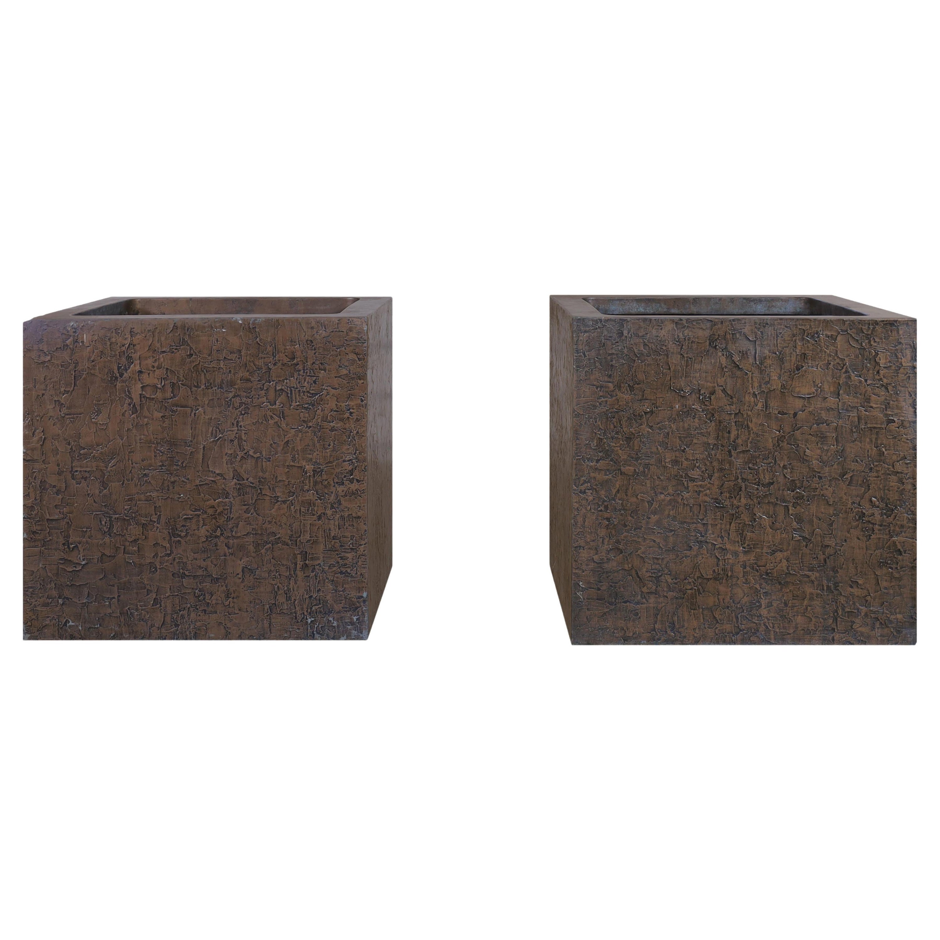 Mid-Century Modern Bronze Resin Square Planters by Forms and Surfaces For Sale