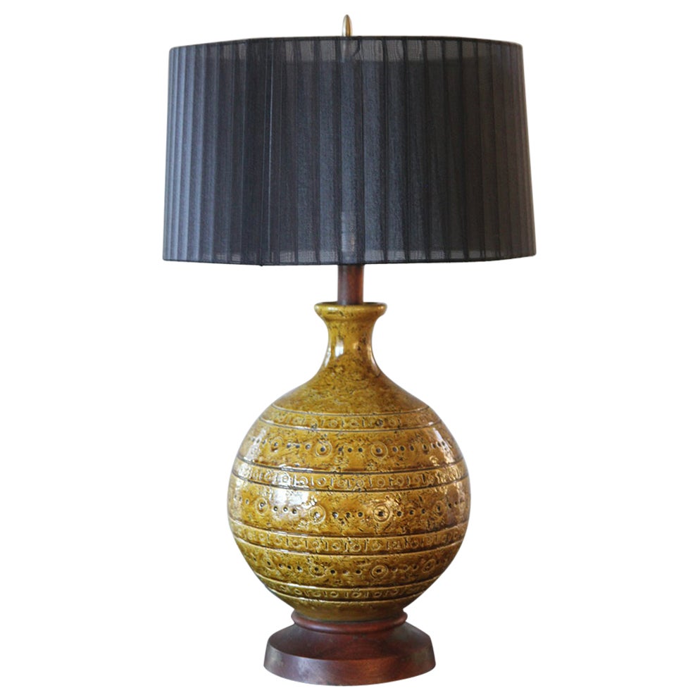 Large Italian Mustard Ceramic Lamp by Aldo Londi for Bitossi