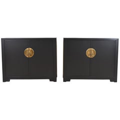 Michael Taylor for Baker Far East Collection Black Lacquered Cabinets, Pair