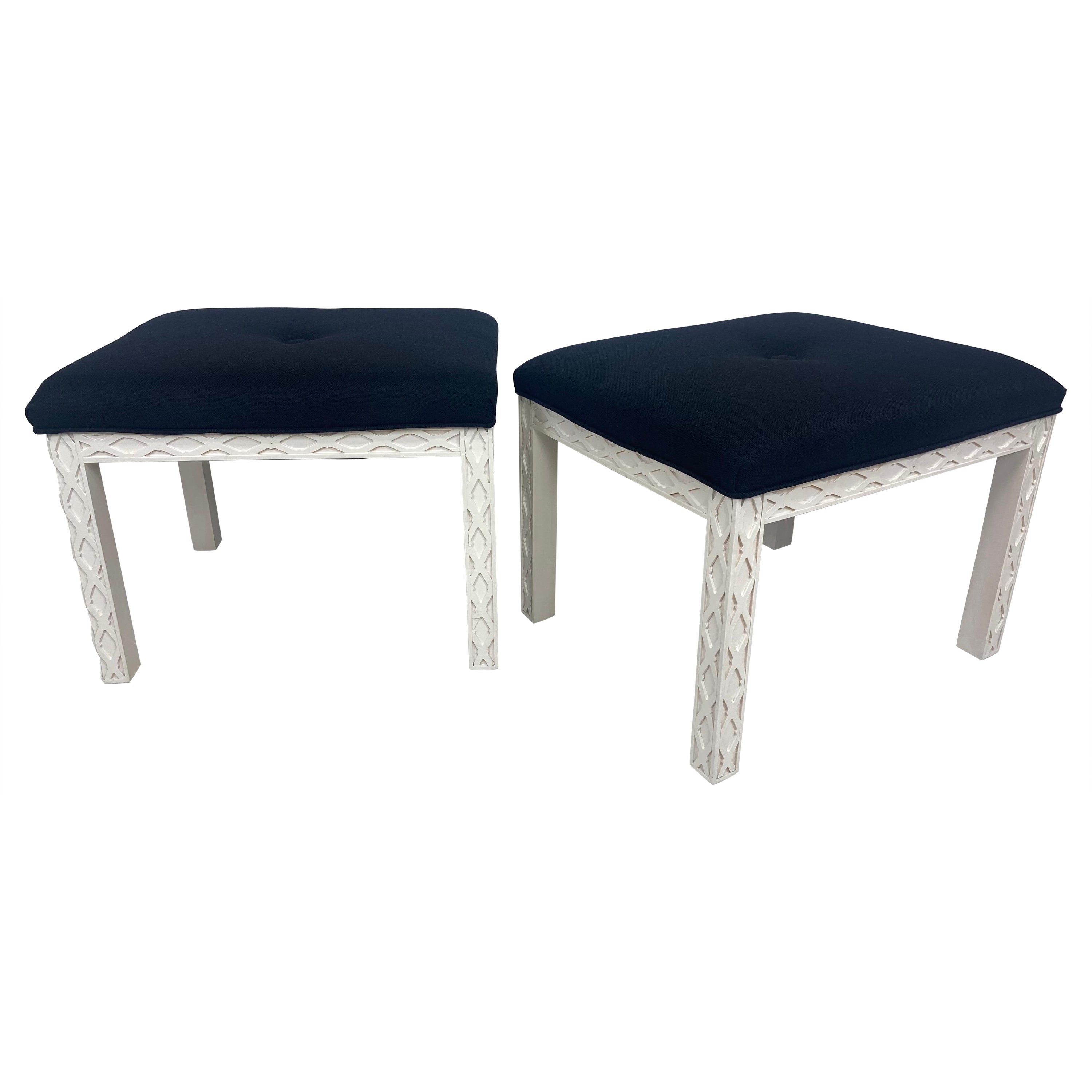 Handsome Chippendale style upholstered benches/pair