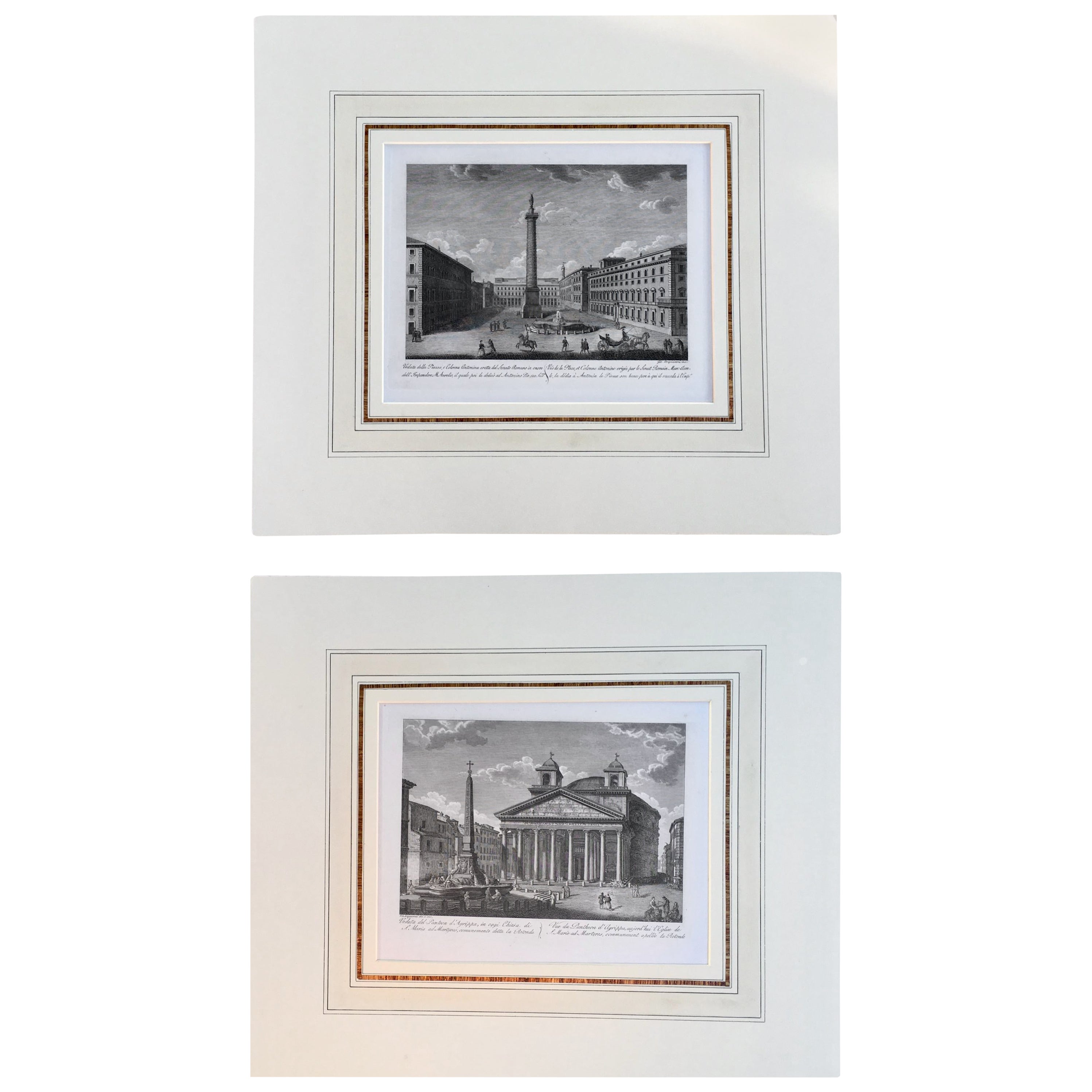 Pair of Fine Engravings of City of Rome, Italy, Matted, Printed in 1816 