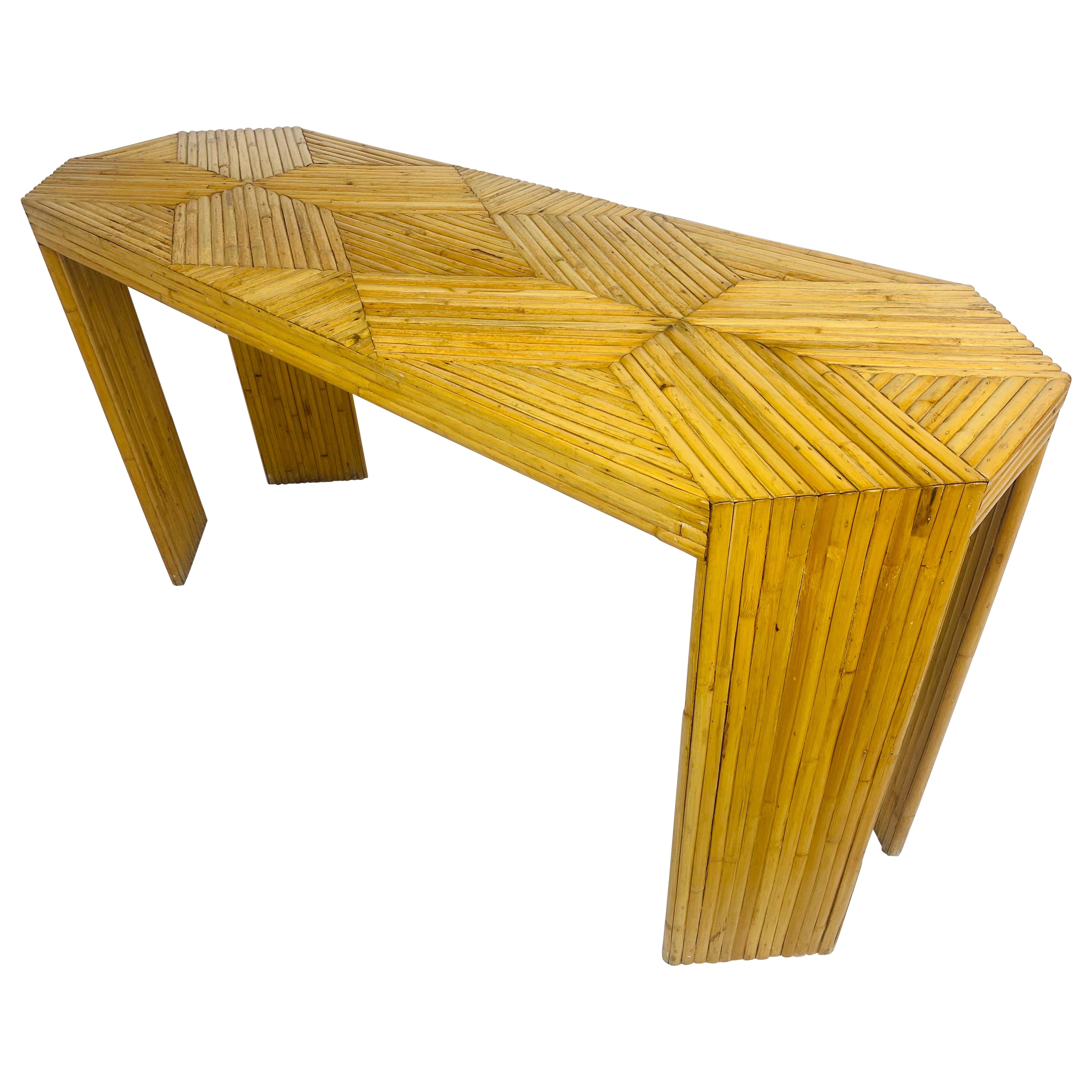 Art deco inspired coastal bamboo console in the matter of Maguire For Sale