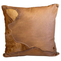 Real Leather Live Edge Pillow Herringbone Heavy Cotton Back