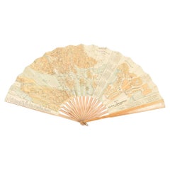 Used Lithographic Plan of Stockholm Printed on a Fan with Swedish Scenes on Reverse