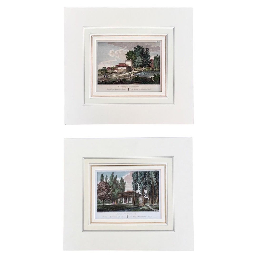 Pair of Hand- Colored French Garden Engravings by Laborge Printed in 1818 For Sale